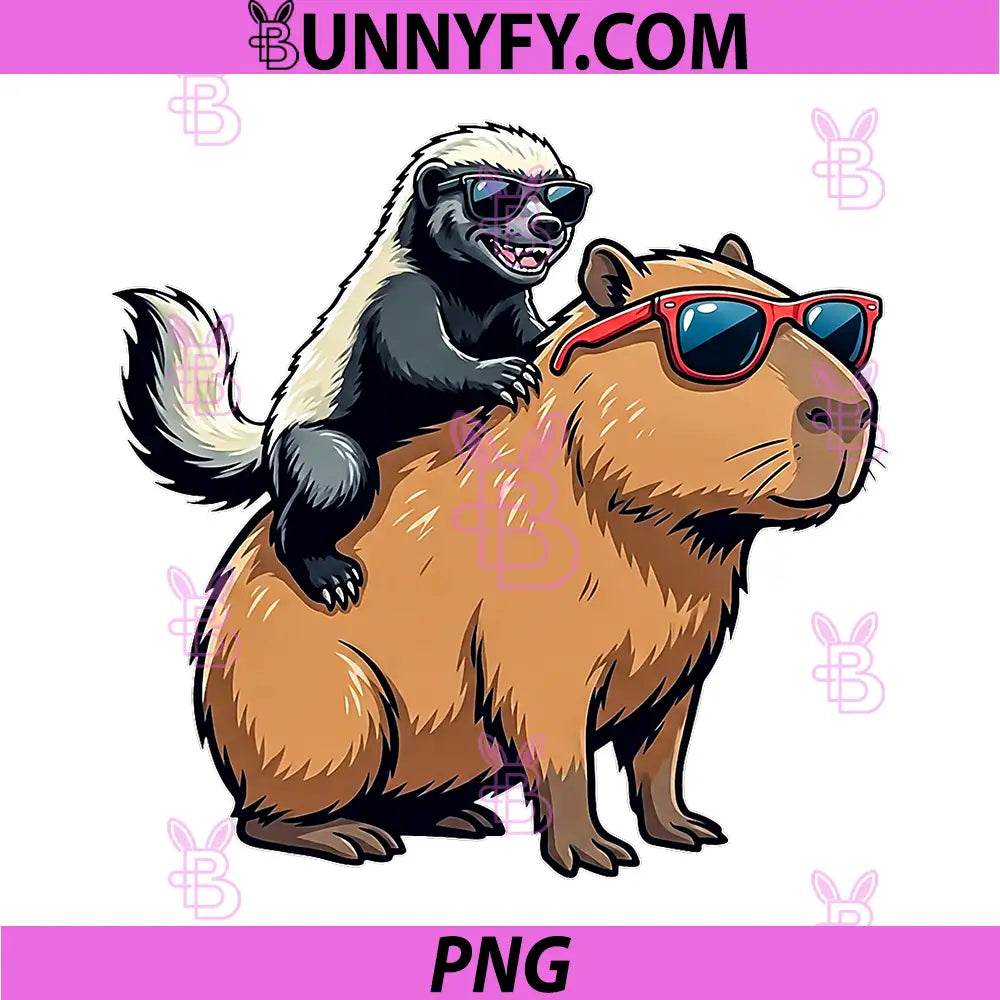 Funny Honey Badger Riding PNG, Capybara with Sunglasses Meme PNG