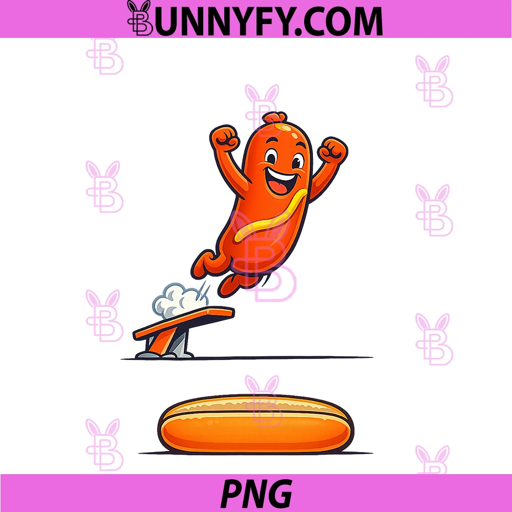 Funny Hot Dog Diving Into Bun PNG, Cartoon Food Humor PNG