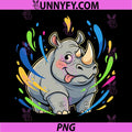 Funny Kawaii Rhinoceros PNG, Color Splash Cartoon Rhinoceros PNG