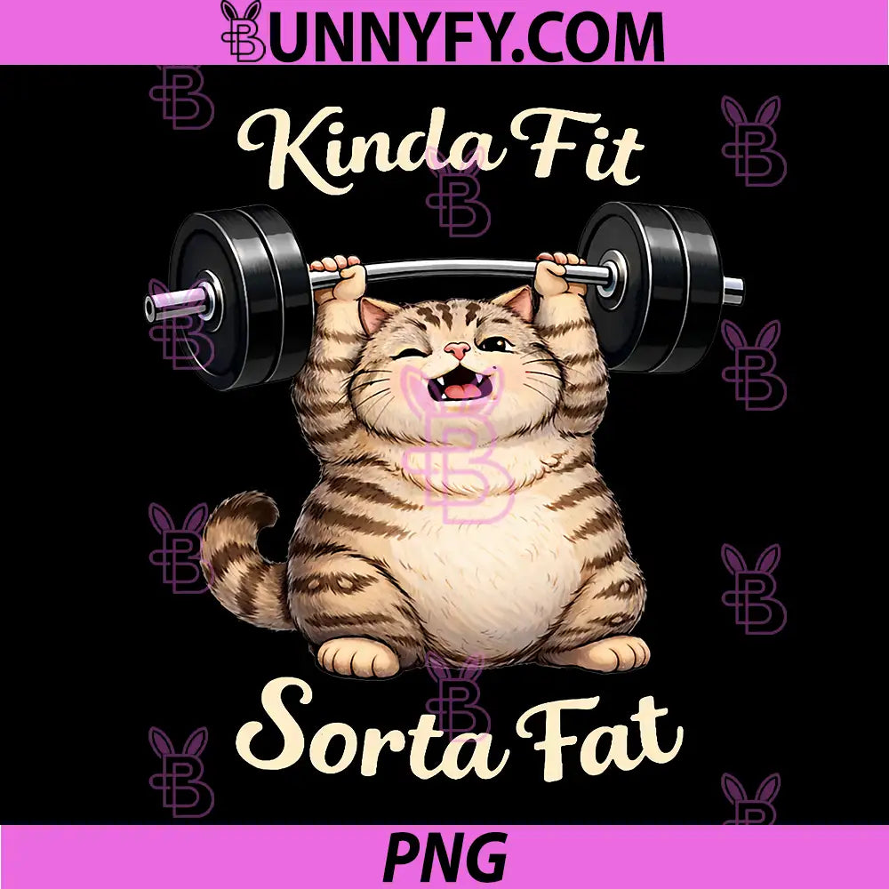 Kinda Fit Sorta Fat PNG, Cute Cat Weightlifting Gym Workout PNG