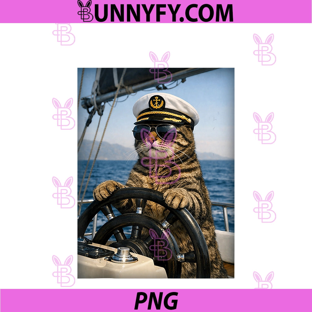 Funny Meme Cat Sailing Boat PNG, Graphic Cat Lovers PNG