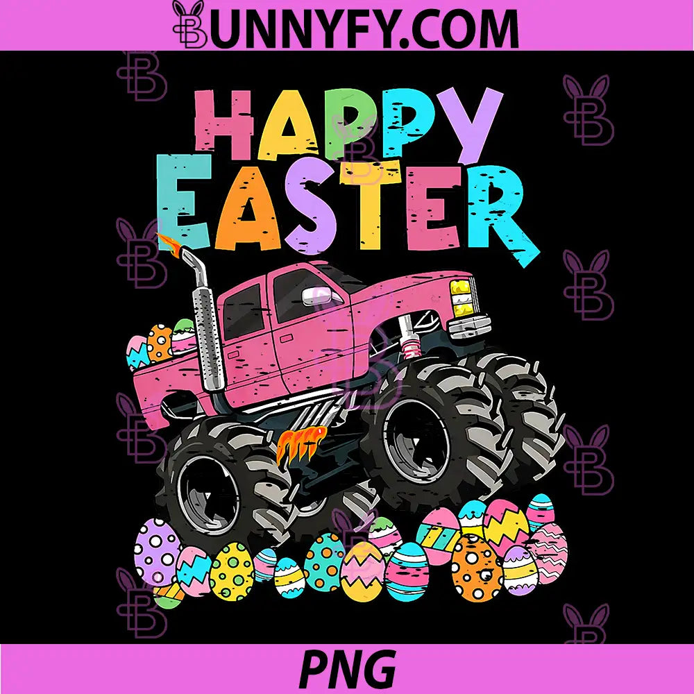Monster Truck Bunny Eggs PNG, Rabbit Happy Easter Day Retro PNG