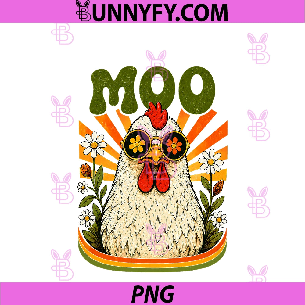 Funny Moo Chicken Graphic PNG, Farm Animal Vintage PNG