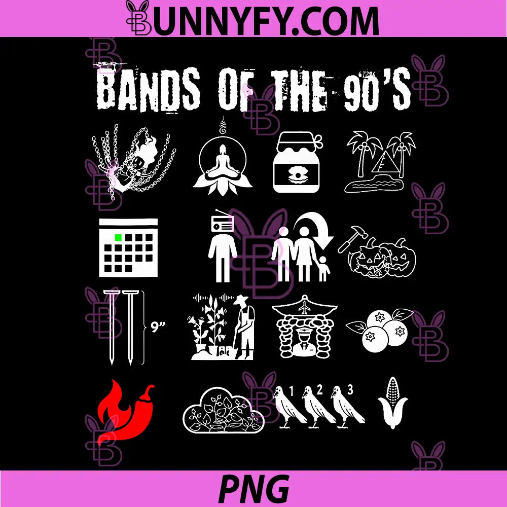 Nerdy Iconic Alternative Rock PNG, Bands of The 90s White PNG