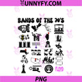 Funny Nerdy Iconic Pop Rock PNG, Bands Of The 70s Black PNG