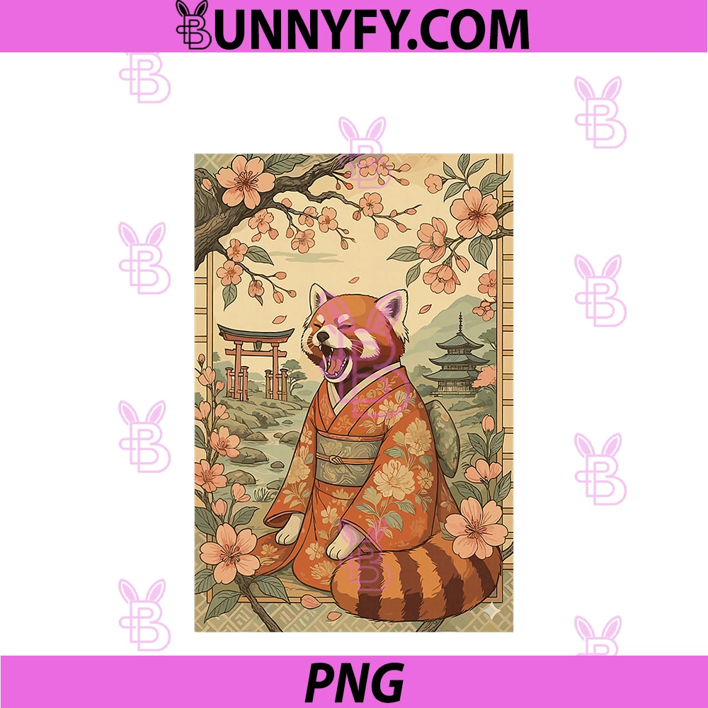 Funny Panda PNG, In Kimono Cherry Blossom Japanese Art PNG