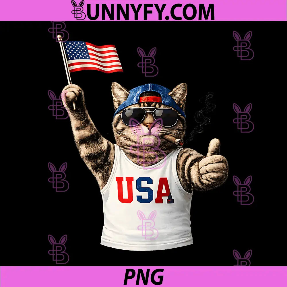 Funny Patriotic Cat USA Flag PNG, 4th of July America 250 PNG