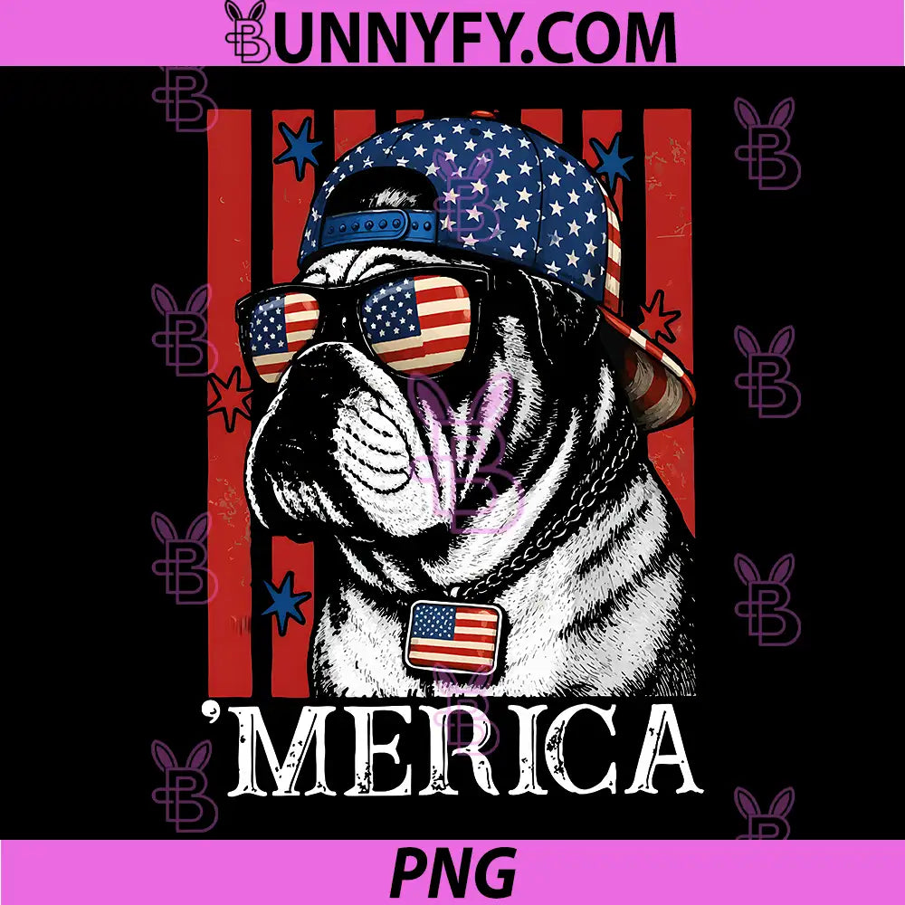 Funny Patriotic Dog Merica Bulldog PNG, American Flag 4th of July PNG