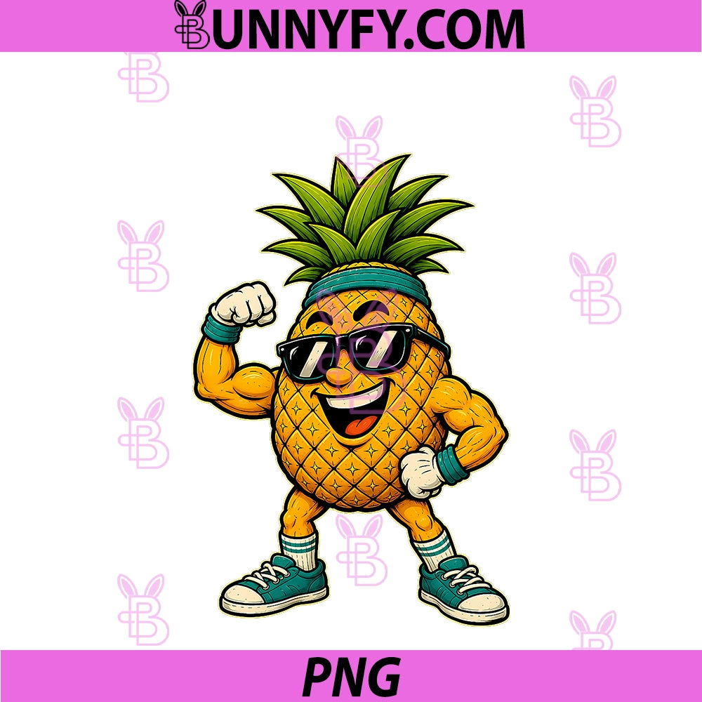 Funny Pineapple Gym PNG, Retro Sunset Workout Tropical Fitne PNG