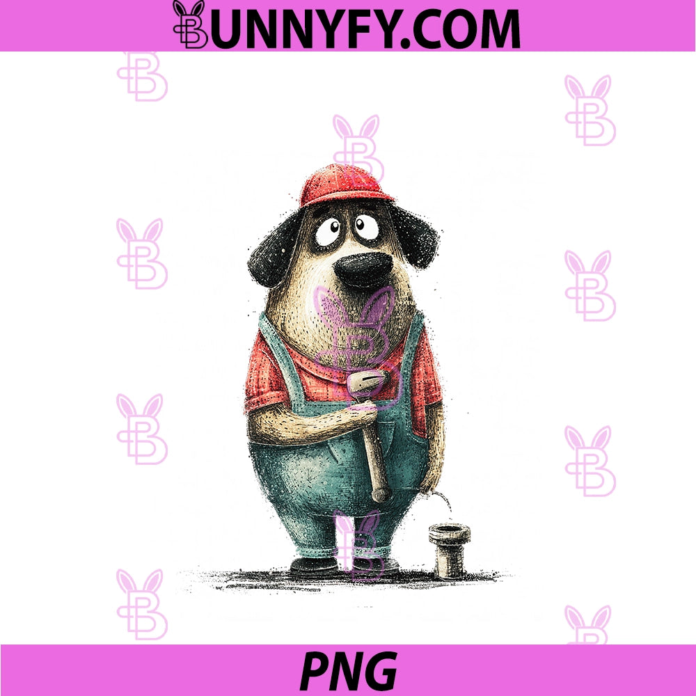 Funny Plumber Dog PNG, With Wrench And Leaky Pipe PNG