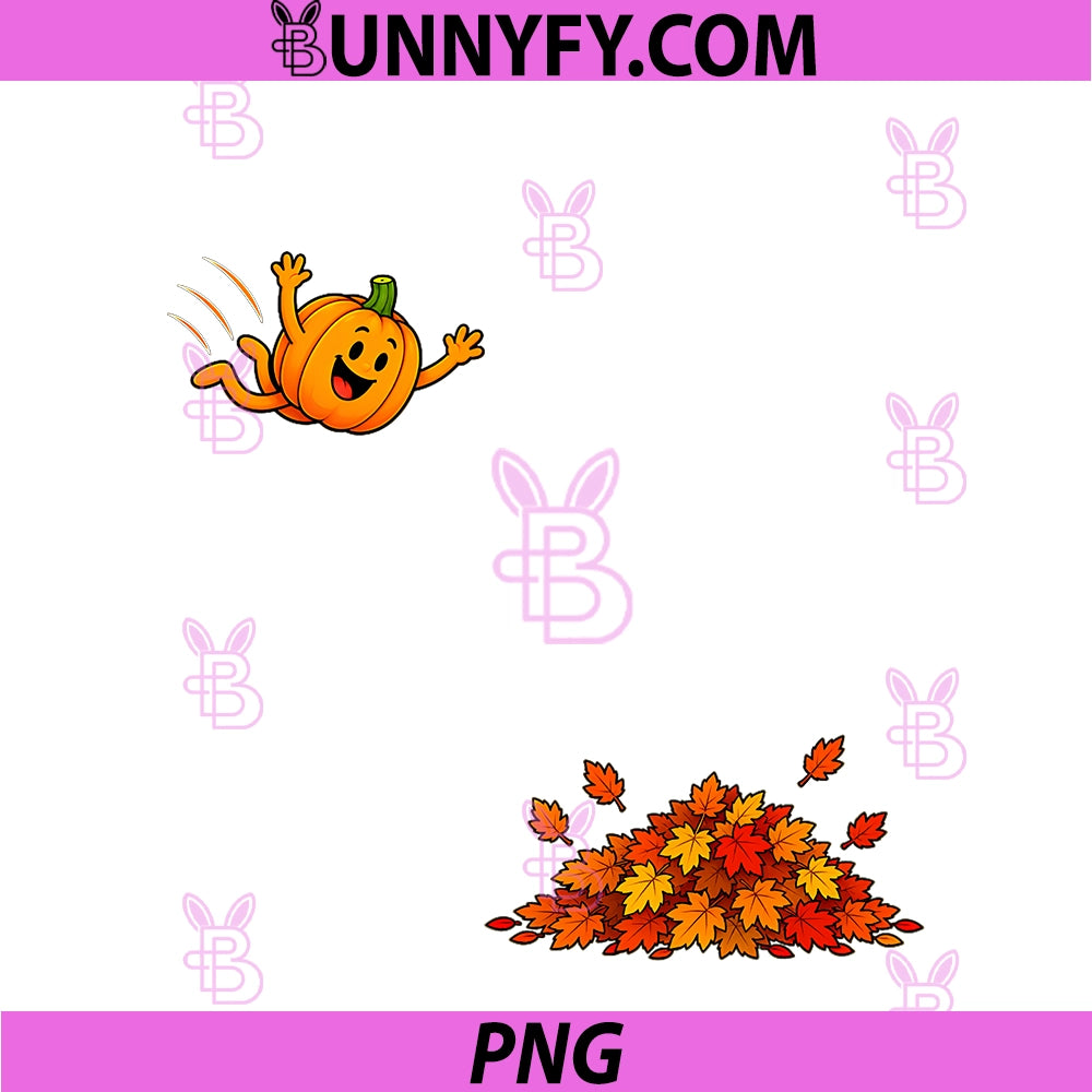 Funny Pumpkin Jumping Into Leaves Cute PNG, Fall Autumn Leaves PNG