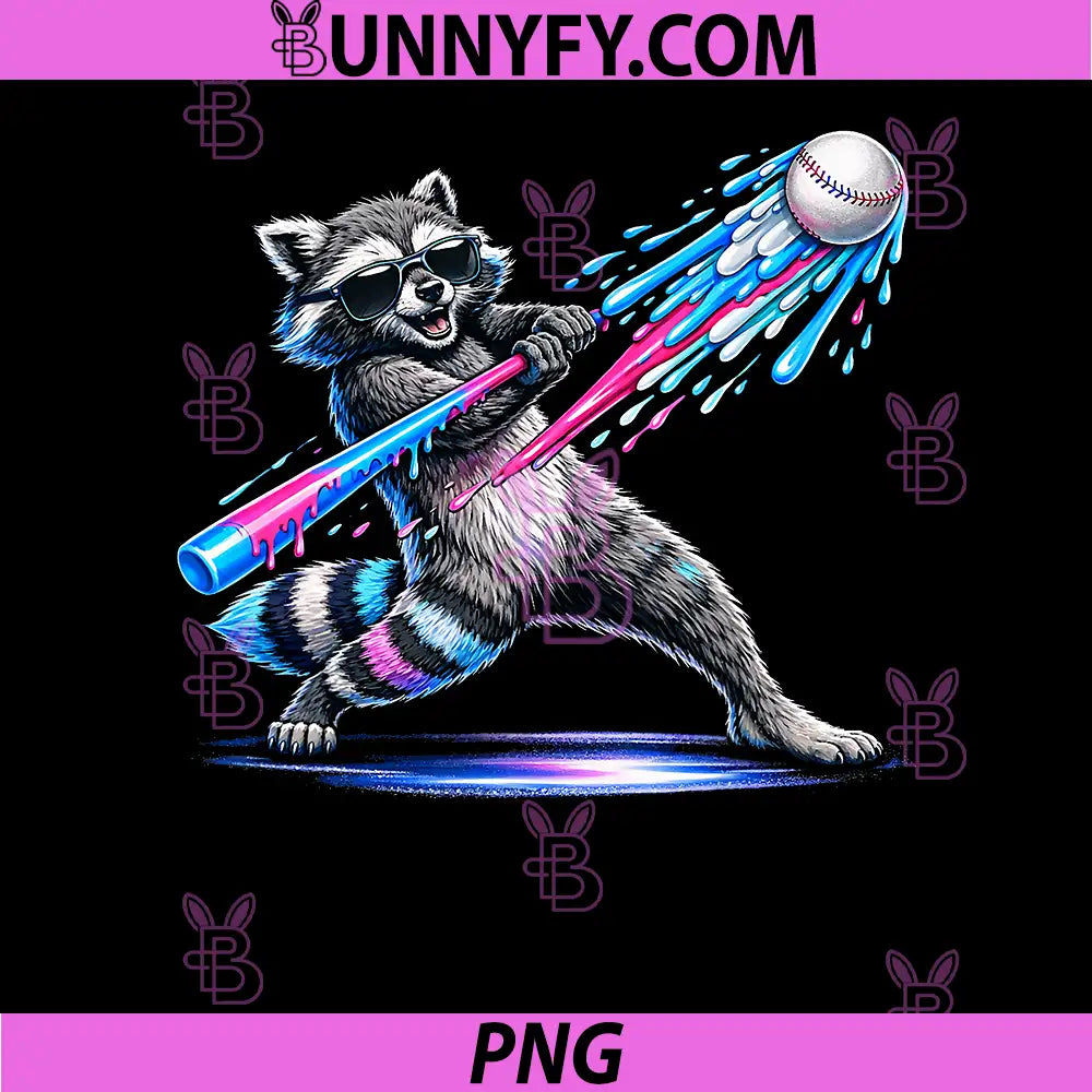 Funny Raccoon Baseball PNG, Ice Cream Drip PNG