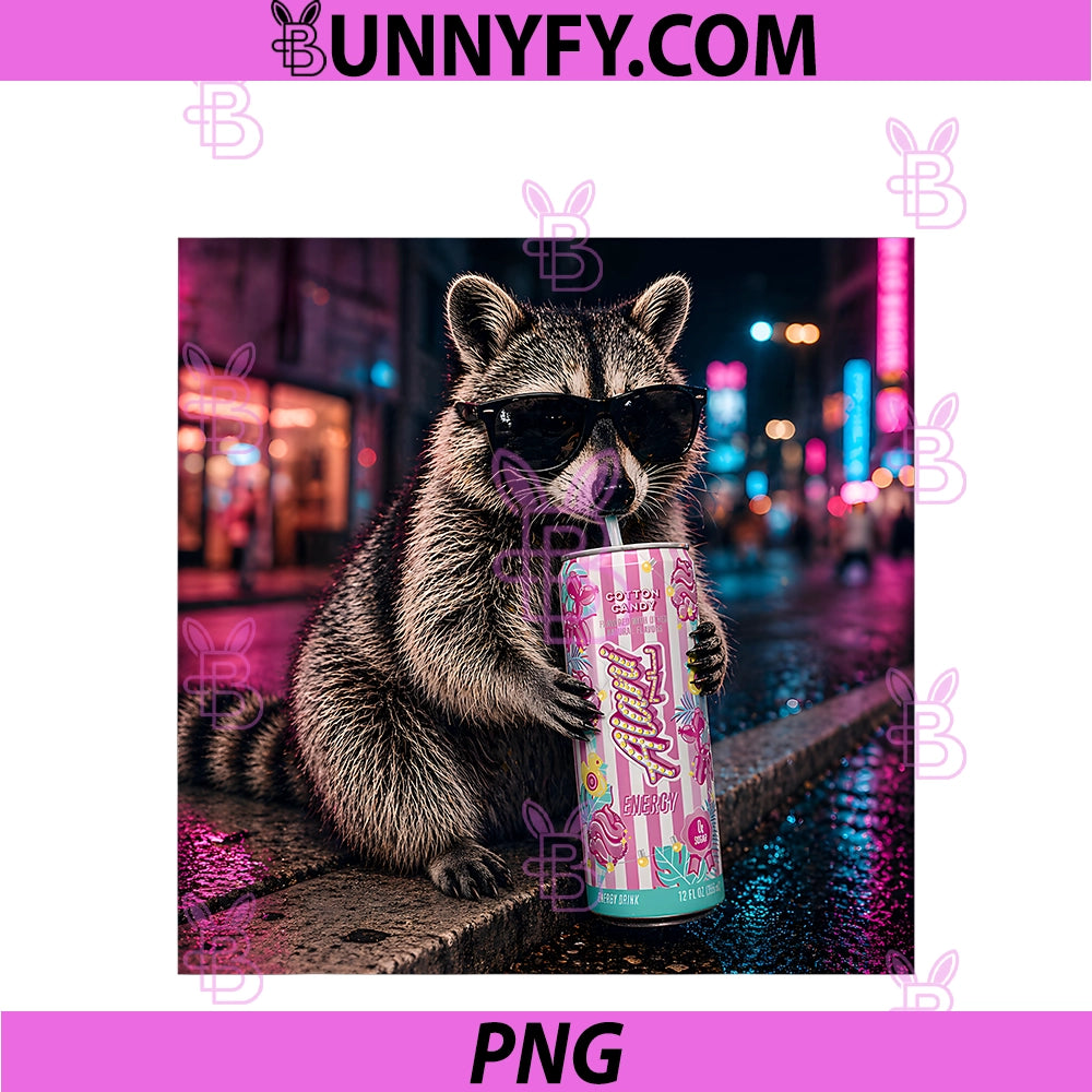 Funny Raccoon Cotton-Candy Drink PNG, Animal Meme Graphic PNG