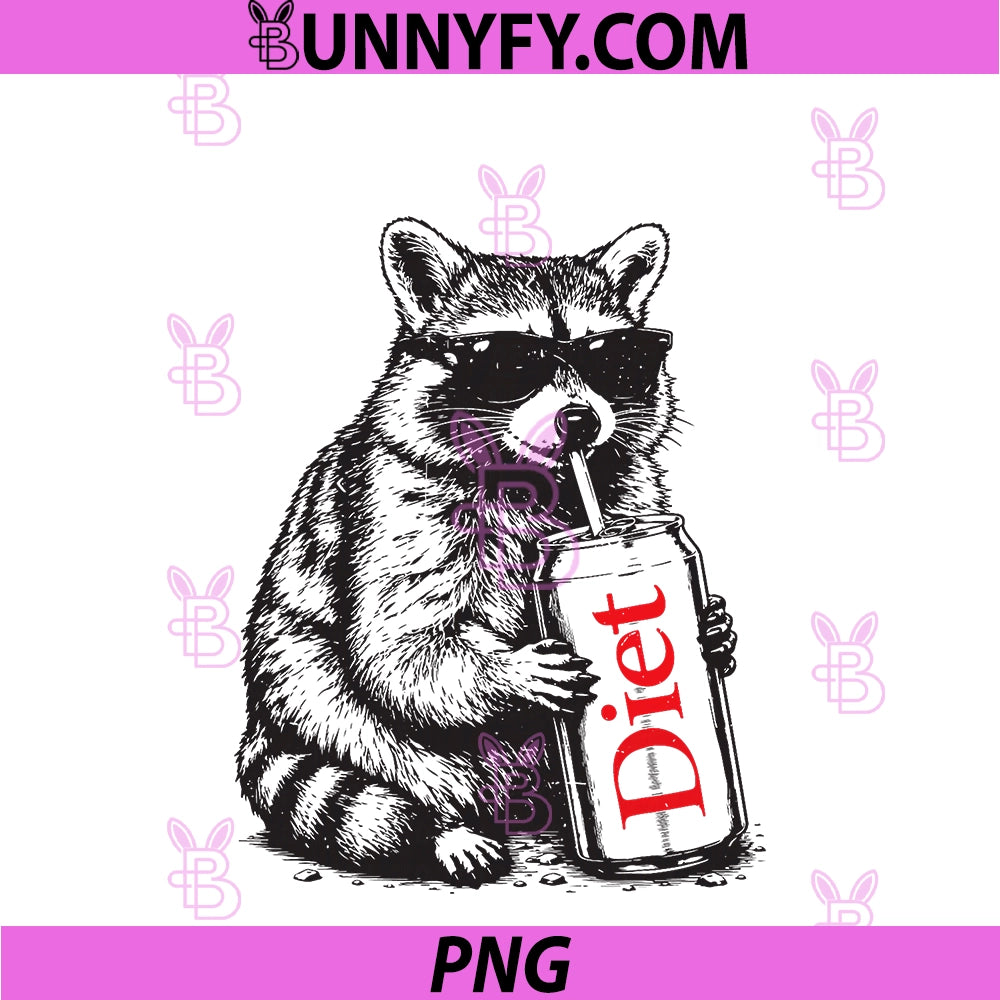 Funny Raccoon Drinking Diet Soda PNG, Vintage Trash Panda PNG