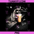 Raccoon With Sunglasses Drinking Coffee PNG, Funny Coffee Lover Animal PNG