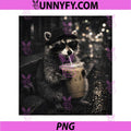 Cool Raccoon Iced Coffee Night Street PNG, Funny Animal Coffee Humor PNG