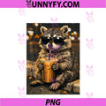 Funny Raccoon Drinking PNG, Iced Coffee Animal Meme PNG