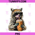 Funny Raccoon PNG, Drinking Iced Coffee Animal Meme PNG