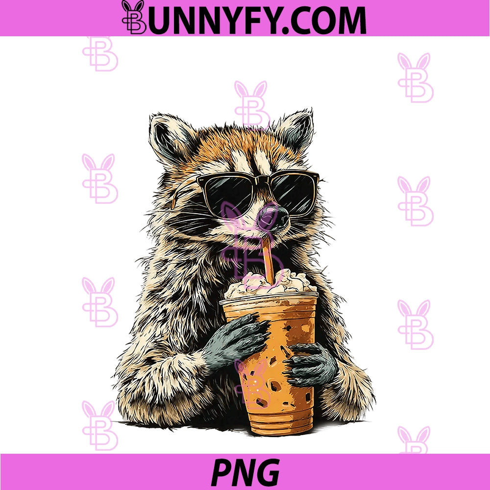 Funny Raccoon PNG, Drinking Iced Coffee Animal Meme PNG