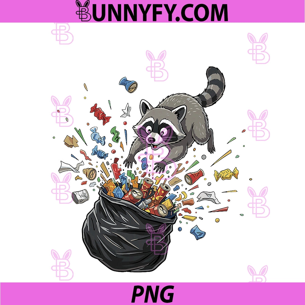 Funny Raccoon Trash Panda PNG, Candy Explosion PNG