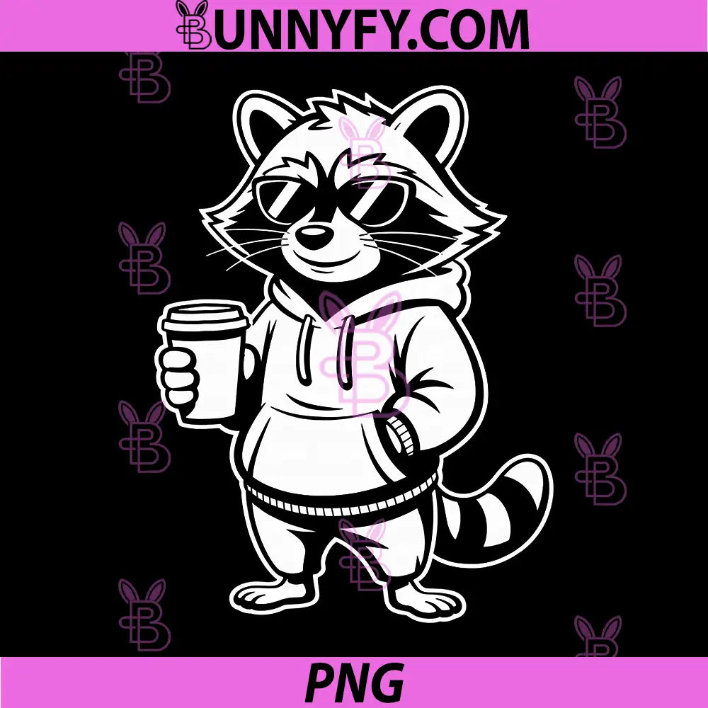 Funny Raccoon in Hoodie PNG, Coffee Lover Dad Mom PNG