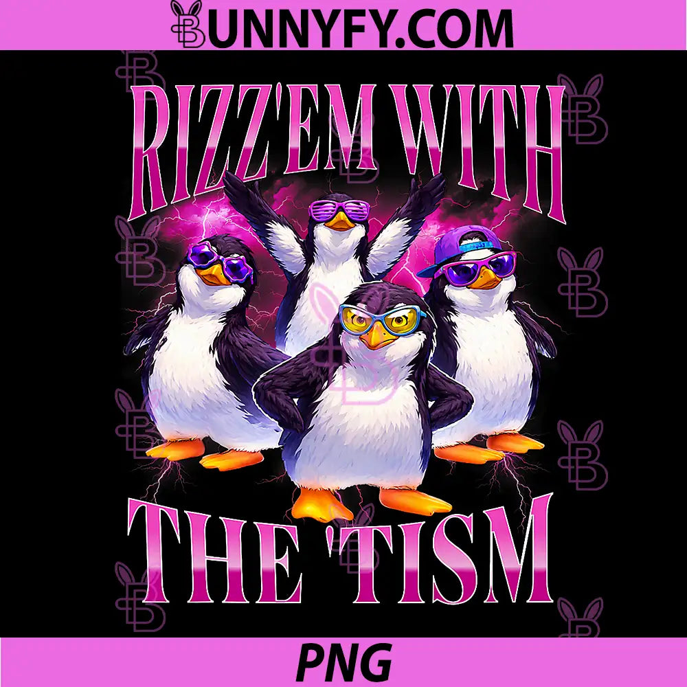 Funny Rizz Em with The Tism PNG, Retro Penguin Meme PNG