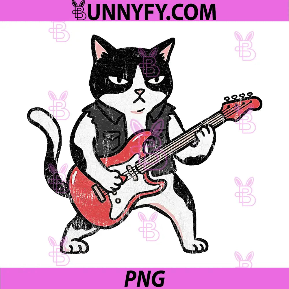Funny Rock Cat Playing Bass PNG, Guitar Animal Musician PNG