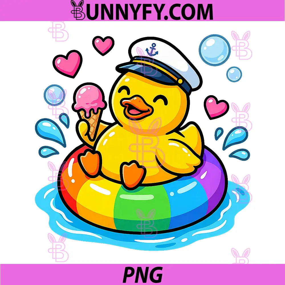 Cute Rubber Duck Ice Cream PNG, Funny Summer Duck PNG