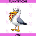Funny Seagull Graphic PNG, With Pizza In Its Beak PNG