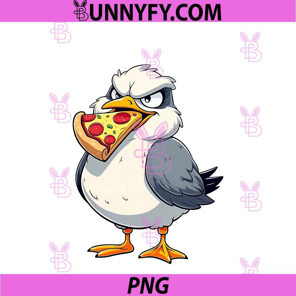 Funny Seagull PNG, Graphic With Pizza In Its Beak PNG