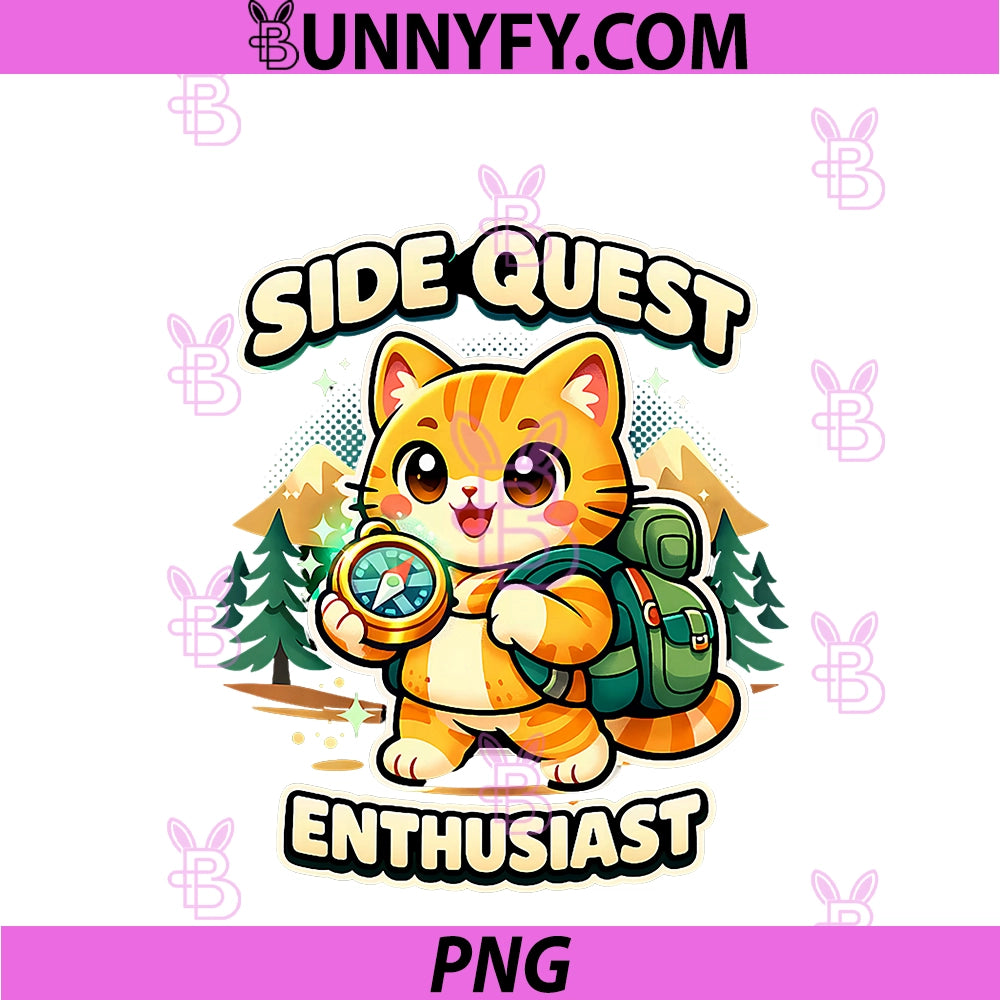Funny Side Quest Enthusiast PNG, Cat RPG Gamer Adventure PNG