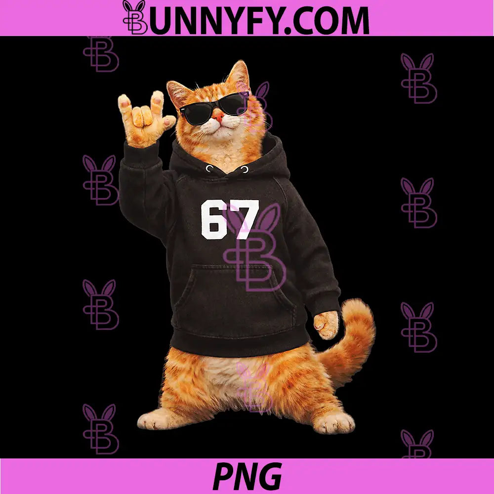 Six Seven 67 Meme Cat ASL PNG, I Love You Sign Graphic PNG