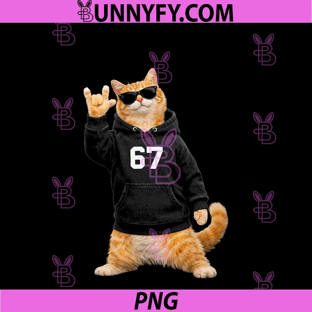 Funny Six Seven 67 Meme Cat ASL PNG, I Love You Hand Sign Graphic PNG