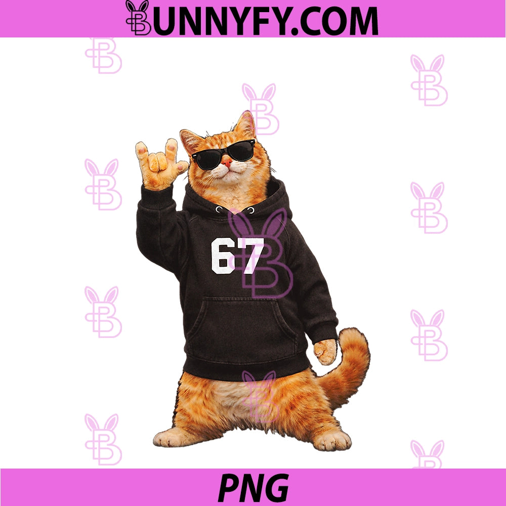 Funny Six Seven 67 Meme Cat ASL PNG, I Love You Sign Graphic PNG