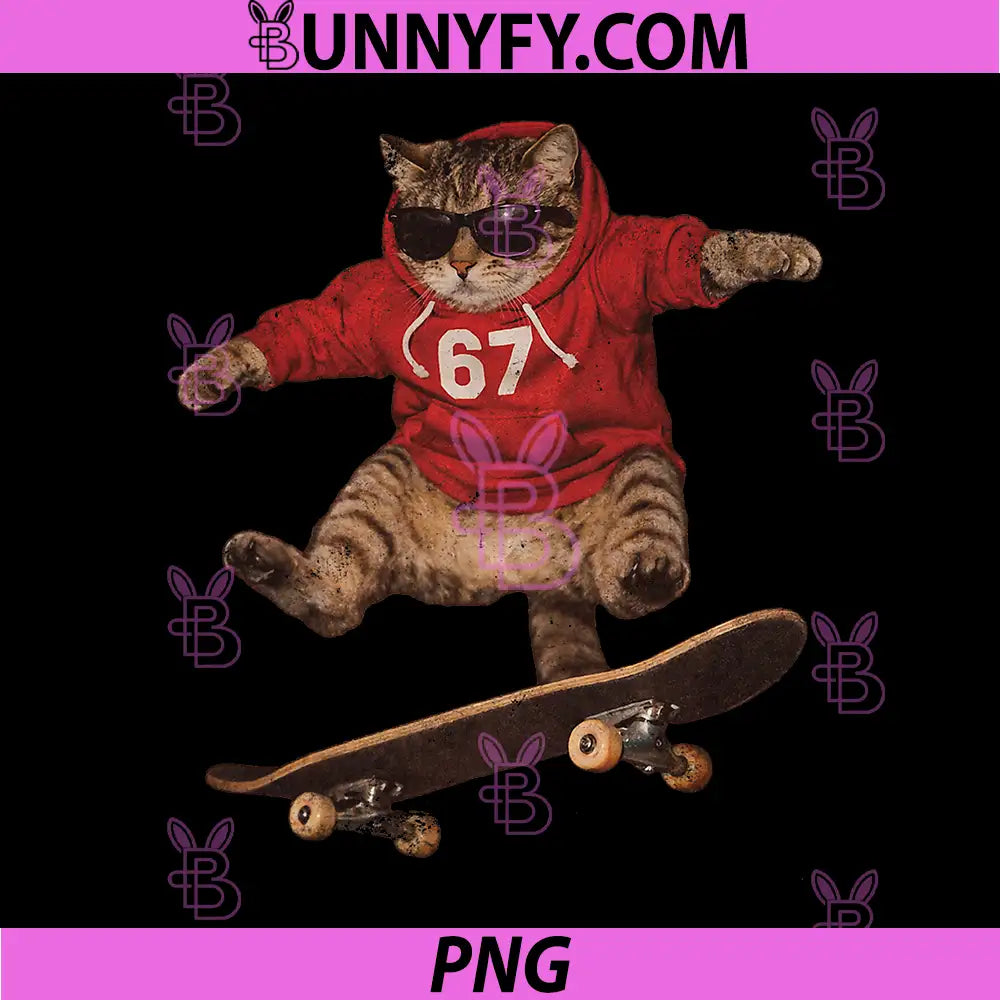 Skateboard Cat Wearing Hoodie 67 PNG, Funny Cool Cat PNG