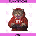 Funny Six Seven 67 Meme PNG, Cat Playing Video Games Graphic PNG