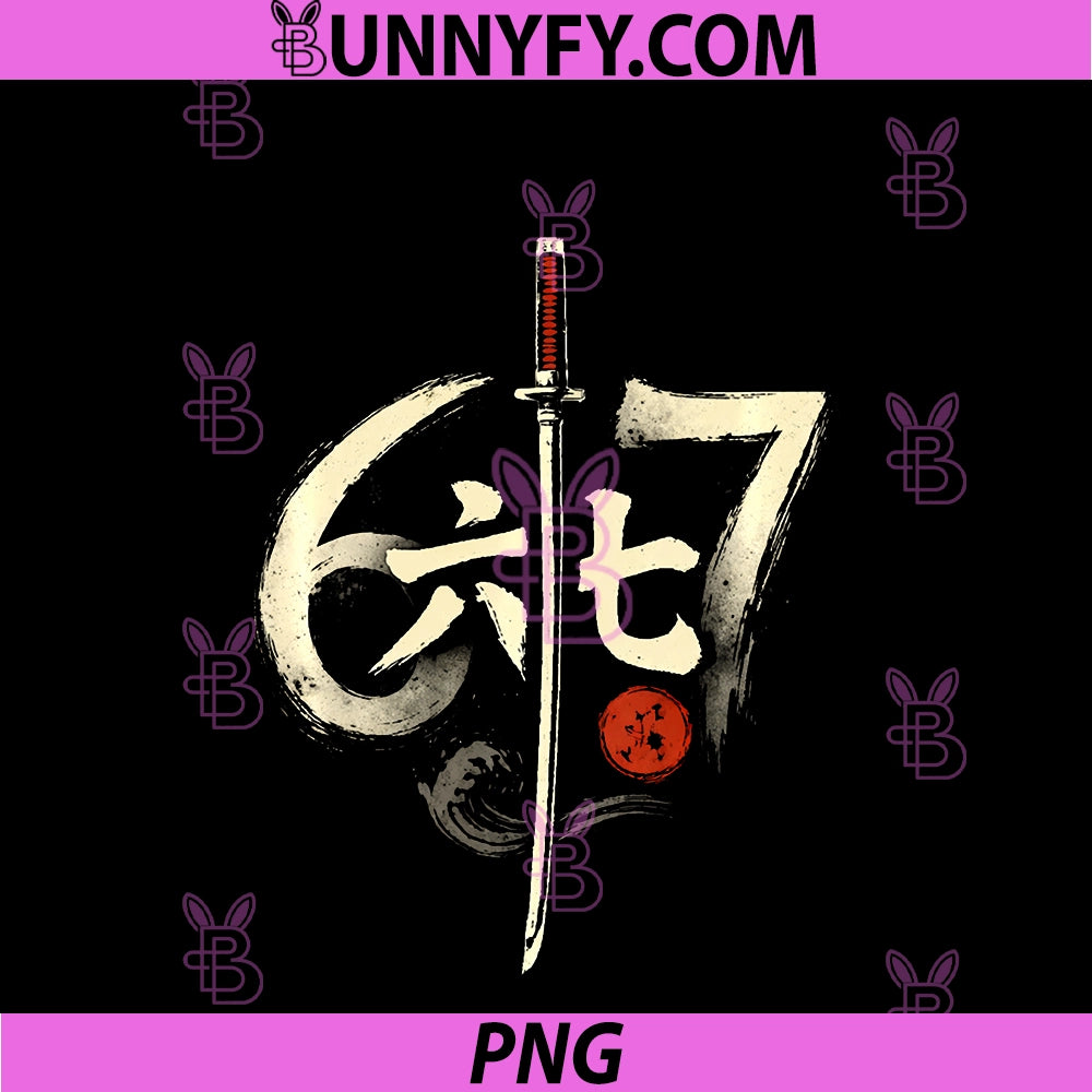 Funny Six Seven 6 7 Meme PNG, Katana Samurai Japanese Calligraphy PNG