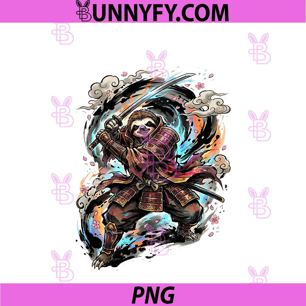 Funny Sloth Samurai Warrior PNG, Japanese Anime PNG