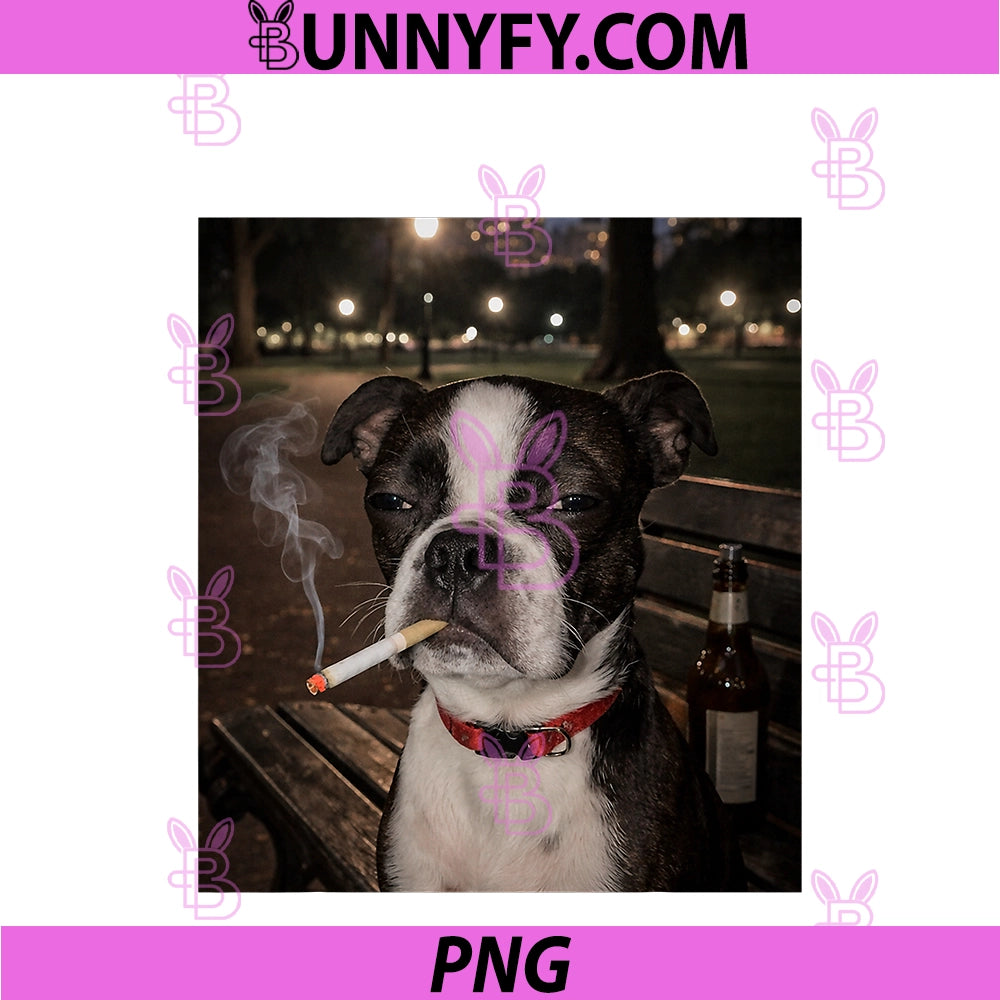 Funny Smoking Boston Terrier Dog Meme Gen Z PNG, Joke Brainrot PNG