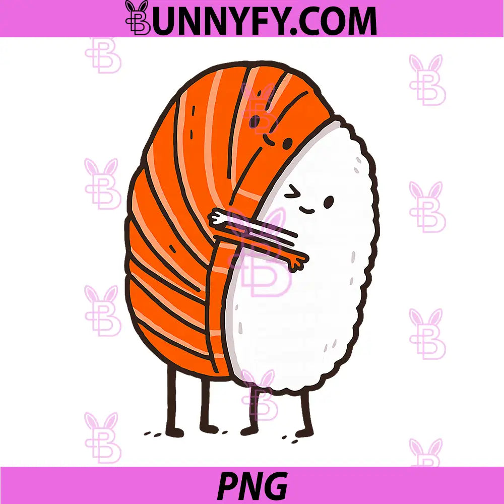 Funny Sushi Hugging Salmon PNG, Cute Japanese Food Kawaii Foodie PNG