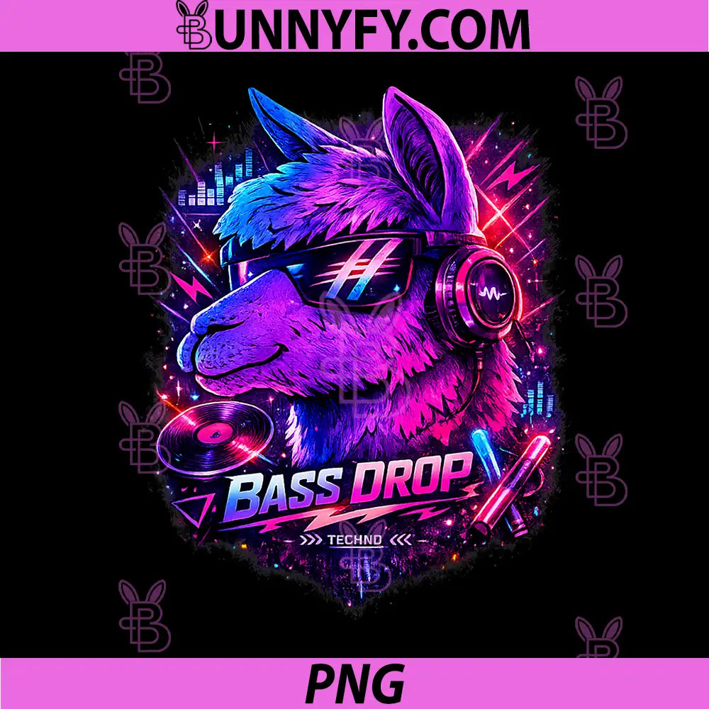Funny Techno Llama Alpaca PNG, Electronic Music Design Graphic PNG