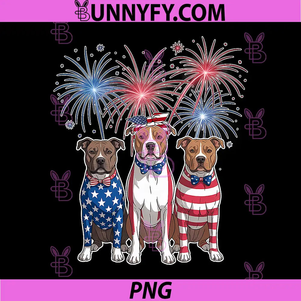 Funny Three Pitbull Dog PNG, USA Flag 4th of July PNG
