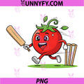 Funny Tomato Cricket PNG, Cartoon Veggie Sports Fan PNG
