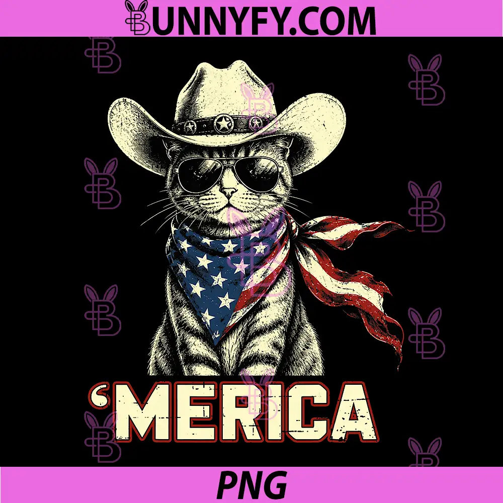 Funny USA Merica Cat PNG, 4th of July Patriotic PNG