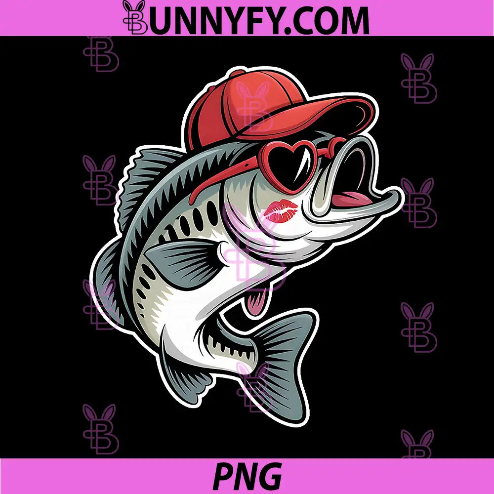 Funny Valentine PNG, Fishing Bass Heart Sunglasses PNG