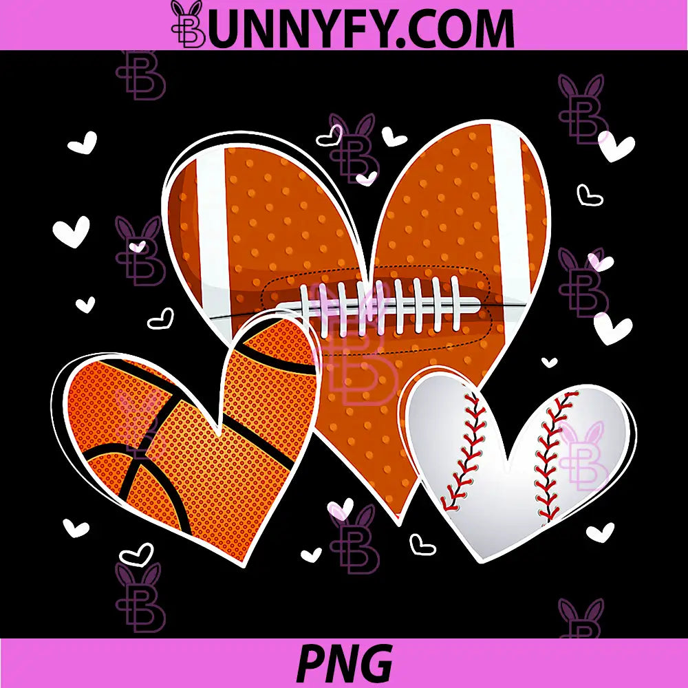 Funny Valentines Baseball PNG, Basketball Football Heart PNG