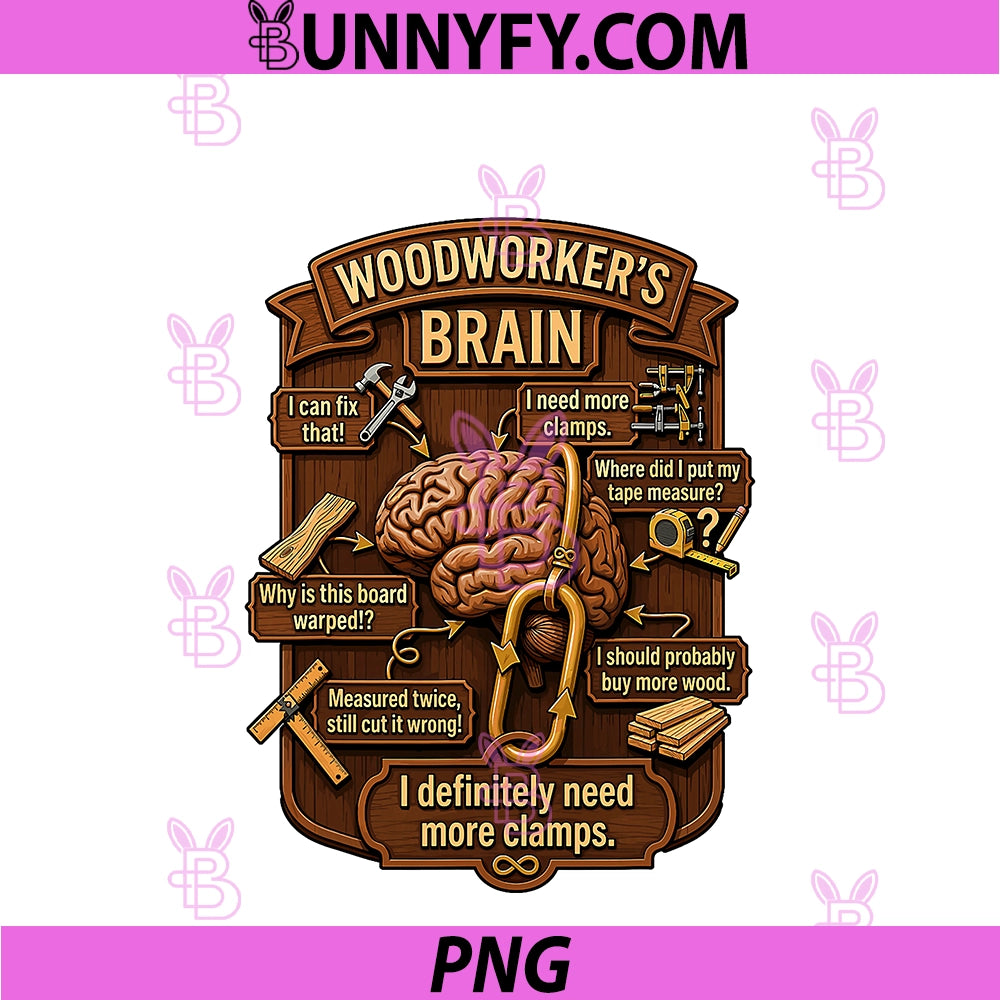 Funny Woodworker Brain PNG, Woodworking Humor Carpenter PNG