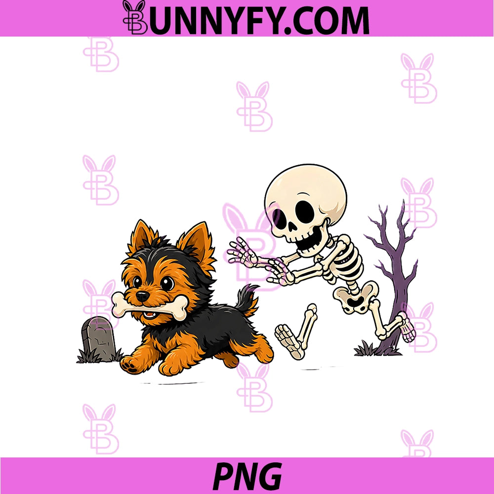 Funny Yorkie Skeleton And PNG, Halloween PNG