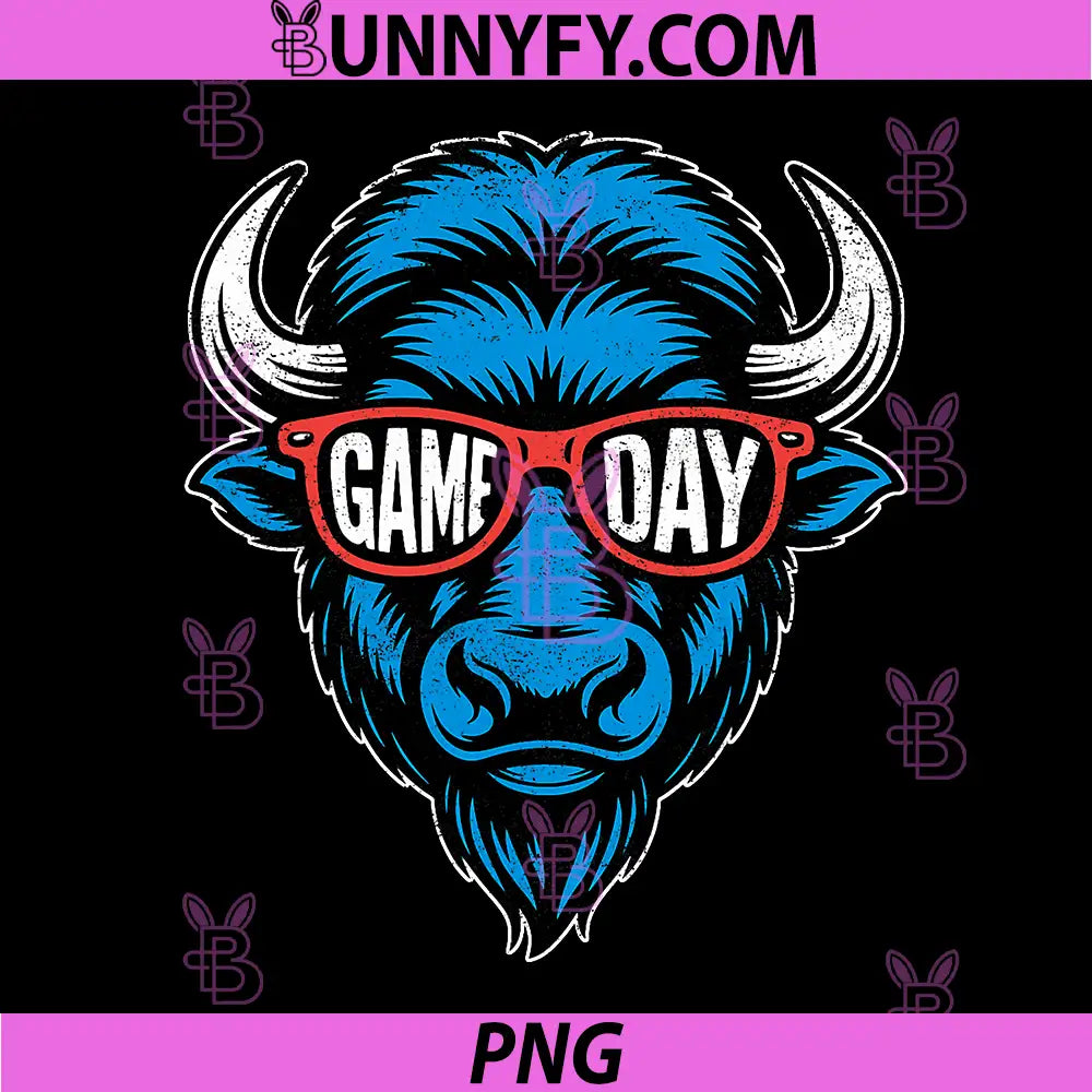 Game Day Buffalo Sunglasses Graphic PNG, Cool Sports Fan Mascot PNG