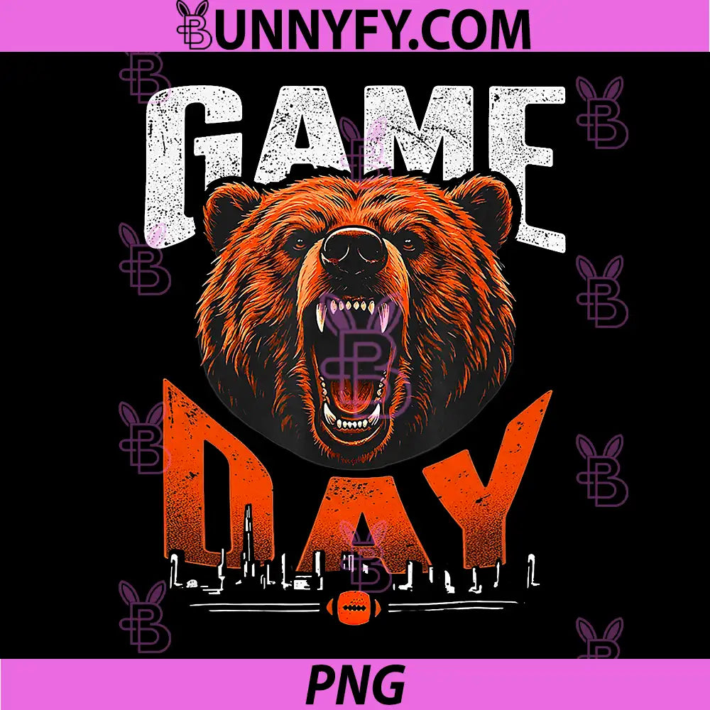 Game Day Roaring Bear Sports Graphic PNG, Vintage Football Fan Art PNG